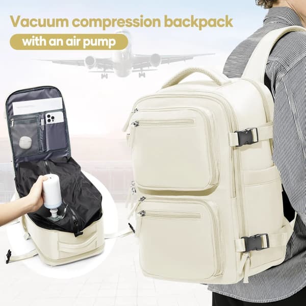 Reserucksack, Vakuumkompression, Unisexdesign, Mjuk ryggtyp,vit