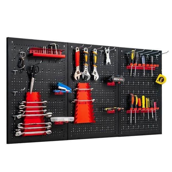 Pegboard verktygsförvaringskit, 120x60x2,5 cm, Svart, Röd