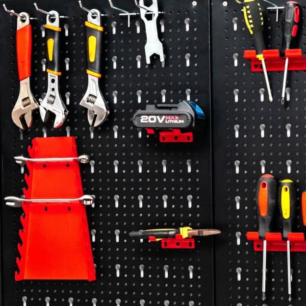 Pegboard verktygsförvaringskit, 120x60x2,5 cm, Svart, Röd