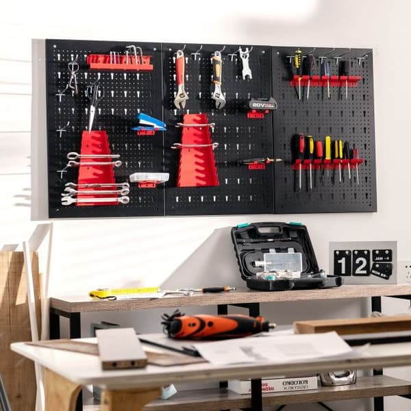Pegboard verktygsförvaringskit, 120x60x2,5 cm, Svart, Röd