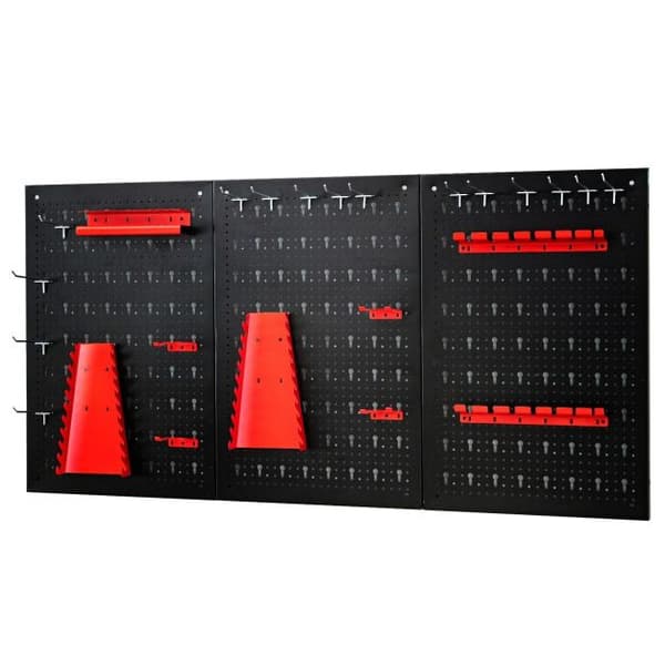 Pegboard verktygsförvaringskit, 120x60x2,5 cm, Svart, Röd