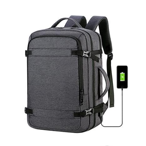 Ryggsäck med stor kapacitet - inkopplingsbar USB-datakabel (grå)