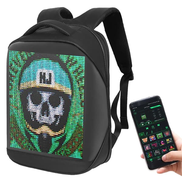 Motorcykelryggsäck, programmerbar LED-skärm, vattentät,svart