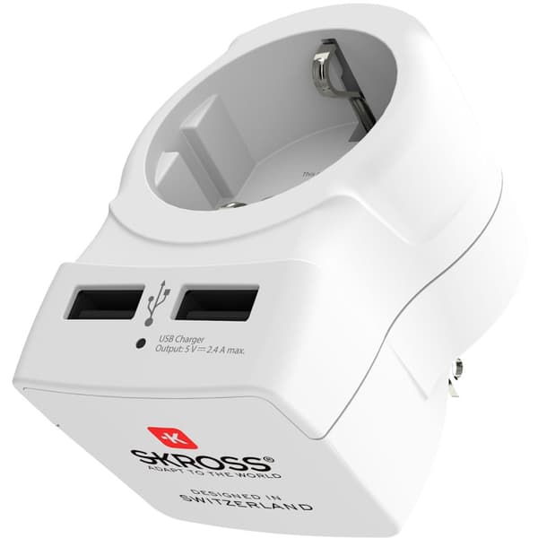 Rejseadapter Europa til USA etc. 2xUSB-A 12W Jordet