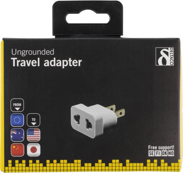 Travel adapter, EU to US, unearthed, 110-250V, 10A, white