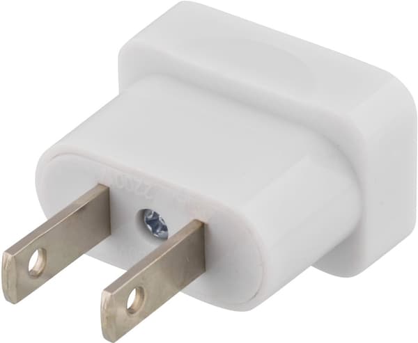 Travel adapter, EU to US, unearthed, 110-250V, 10A, white