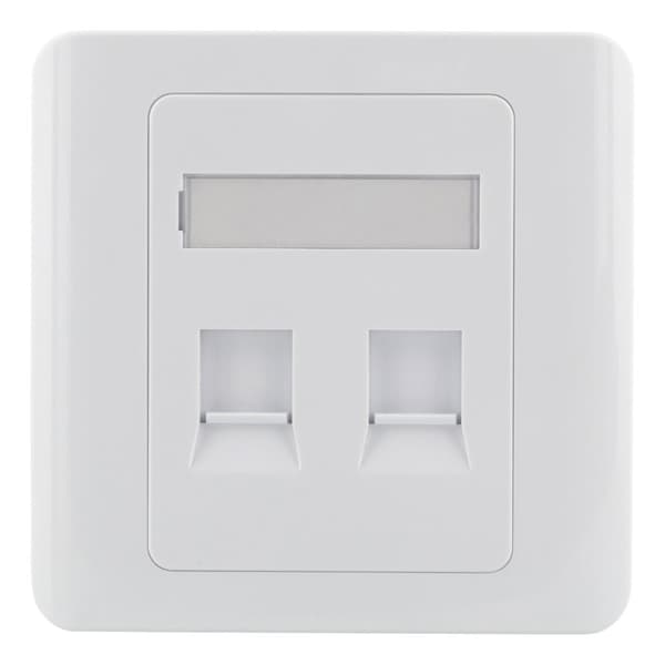 Flush mount for Keystone, 2 ports, dust hatch, white