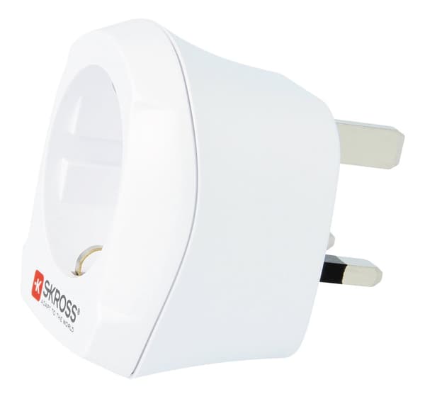 Europe to UK earthed travel adapter, 15A, 110-125V, white