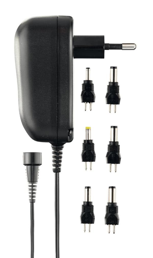 AC adapter 230V to 3-12 V DC, 600 mA, 6 interch. connectors