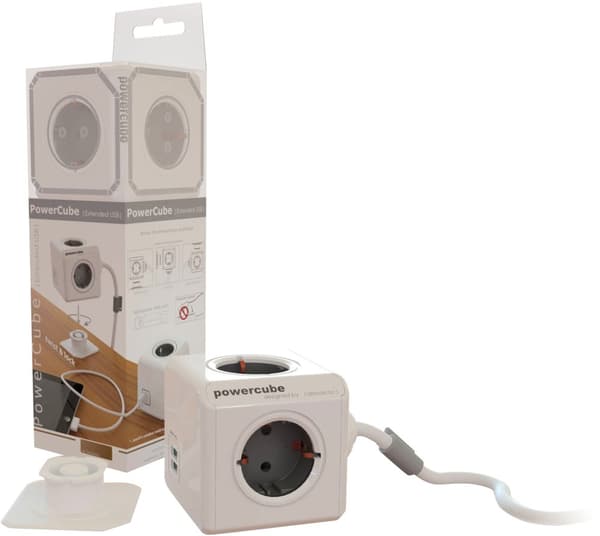 PowerCube Extended 4 Sockets, 2 USB, 1.5 m, grey