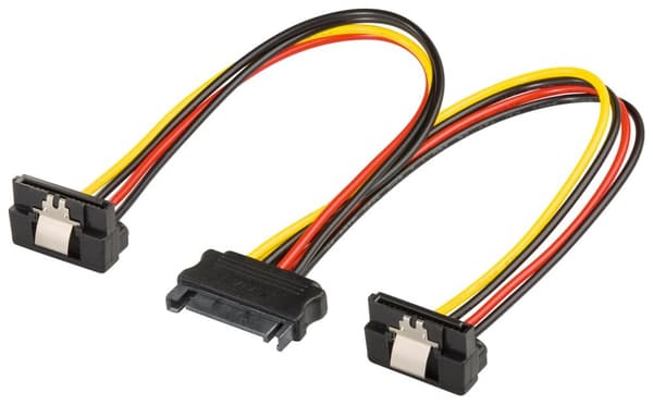 Pc Y-strømkabel/strømadapter, SATA 1x hanstik til 2x hunstik 90°