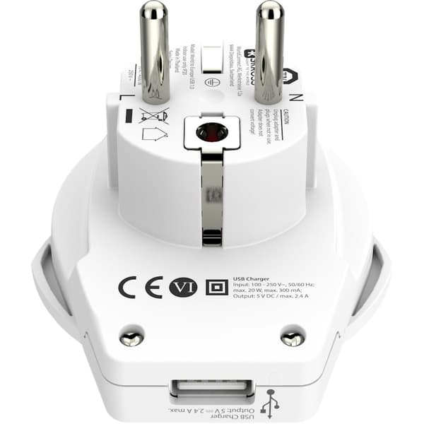 Rejseadapter World to Europe USB-A 12W jordet