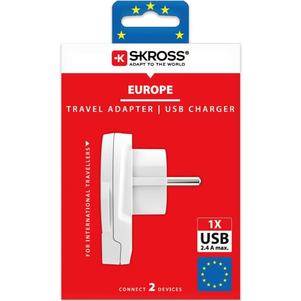 Rejseadapter World to Europe USB-A 12W jordet
