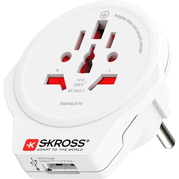 Rejseadapter World to Europe USB-A 12W jordet