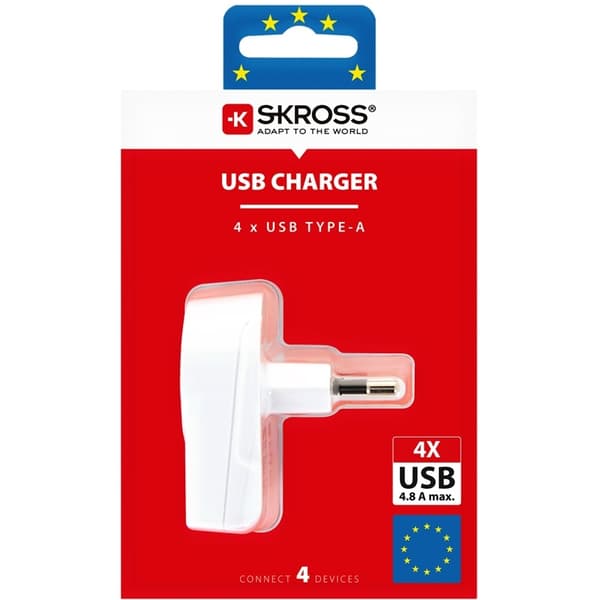 SKROSS uSB-lader EU med 4 porter
