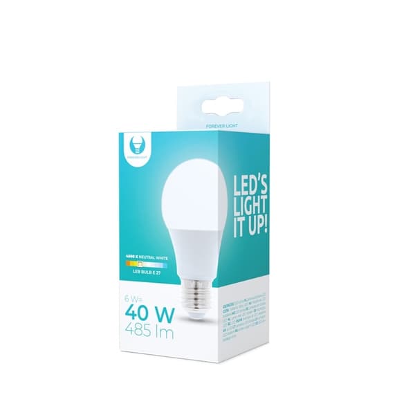 LED-lampe E27, 6W, 230V, 4500K, Hvit nøytral
