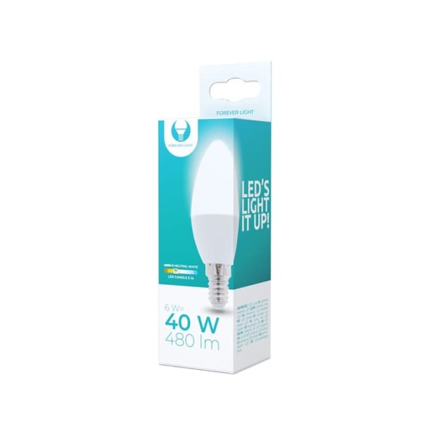 LED-Lampa E14, C37, 6W, 230V, 4500K, Vit neutral