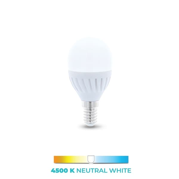 LED-Lampa E14, G45, 10W, 230V, 4500K, Keramisk, Vit neutral