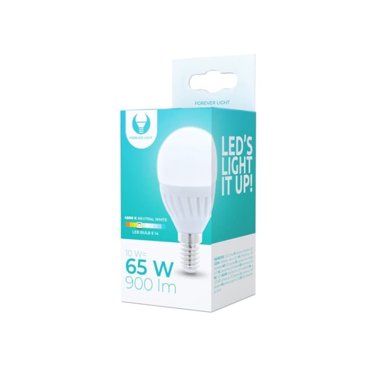 LED-Lampa E14, G45, 10W, 230V, 4500K, Keramisk, Vit neutral