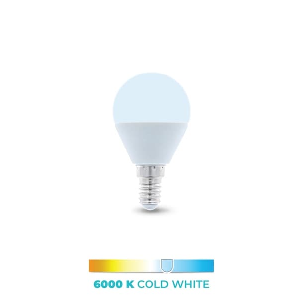 LED-Lampa E14, G45, 6W, 6000K, Kallvitt