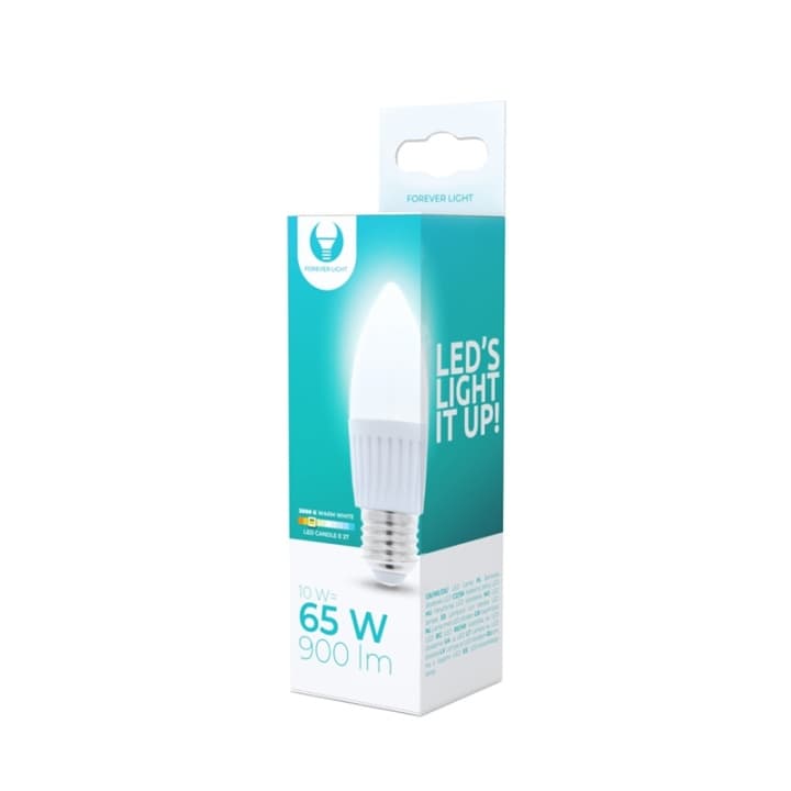 LED-Lampa E27, C37, 10W, 230V, 3000K, Keramisk, Varmvitt