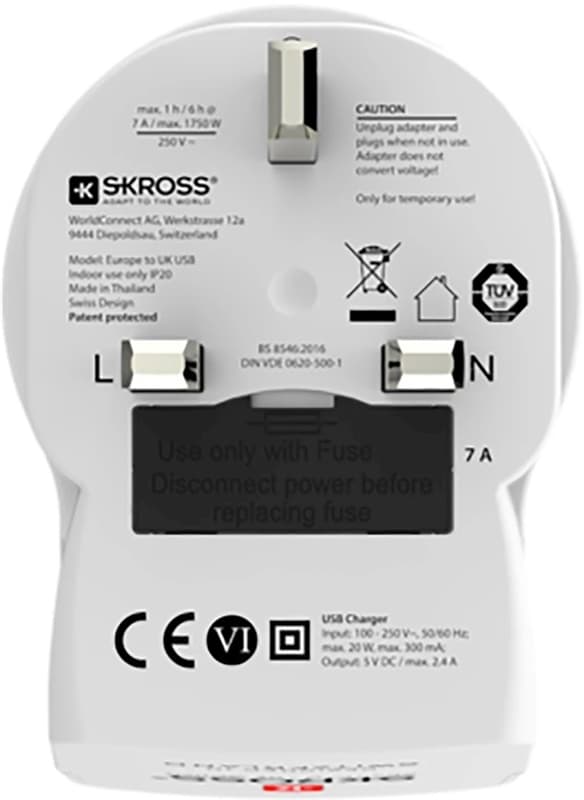 SKROSS El-Adapter USB Storbritannien mfl