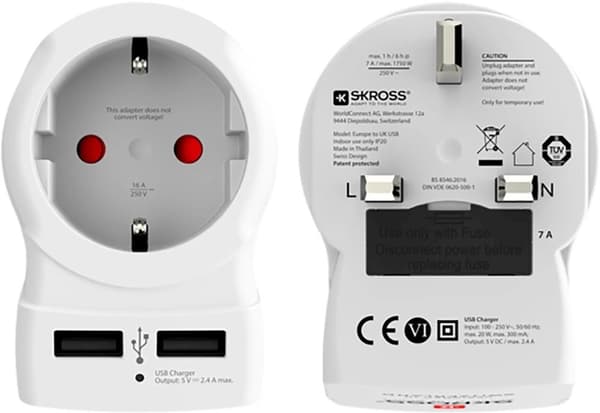 SKROSS El-Adapter USB Storbritannien mfl