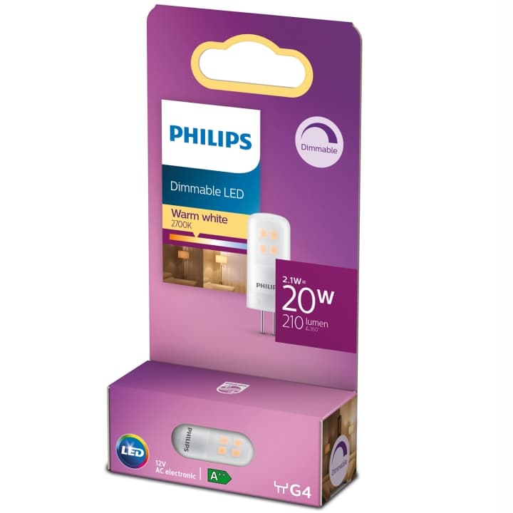 Philips LED G4 20W (2,1W) 12V 210lm Dimbar Varmvit