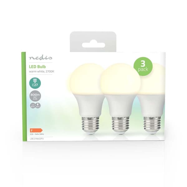 Nedis LED-lampa E27 | A60 | 8.0 W | 806 lm | 2700 K | Varm Vit | Retrostil | Matt | 3 st