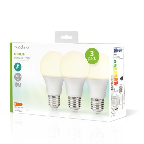 Nedis LED-lampa E27 | A60 | 8.0 W | 806 lm | 2700 K | Varm Vit | Retrostil | Matt | 3 st