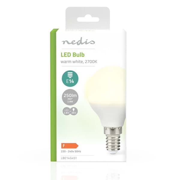 Nedis LED Pære E14 | G45 | 2.8 W | 250 lm | 2700 K | Varm Hvid | Frosted | 1 stk