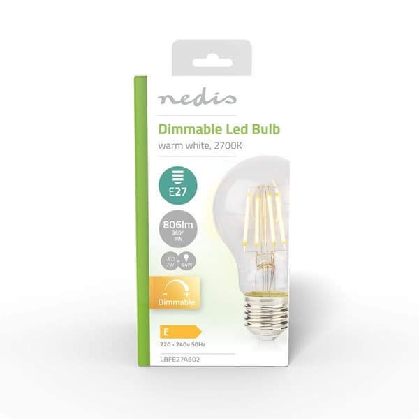 Nedis LED lyspære E27 | A60 | 7 W | 806 lm | 2700 K | Dimbar | Varm Hvit | Retro Style | 1 stk