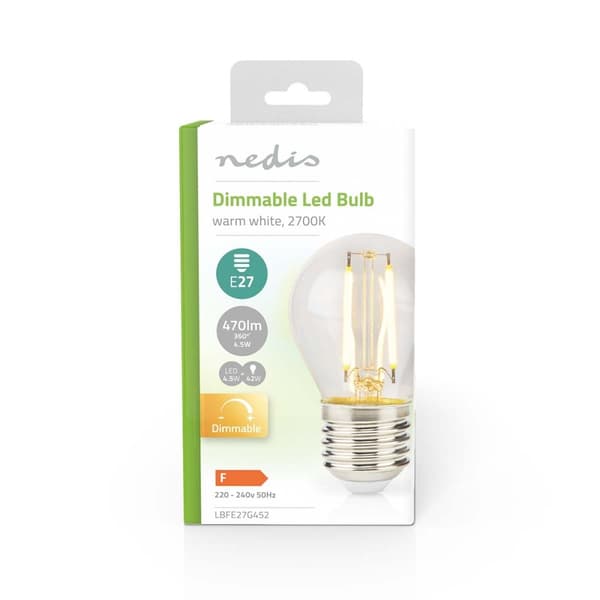 Nedis LED Filamenttilamppu E27 | G45 | 4.5 W | 470 lm | 2700 K | Himmennettävä | Lämmin Valkoinen | Retrotyylinen | 1 kpl