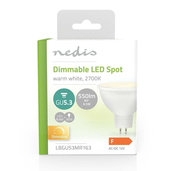 Nedis LED pære GU5.3 | Spot | 6.5 W | 550 lm | 2700 K | Dæmpbar | Varm Hvid | Klart | Antal lamper i emballagen: 1 stk
