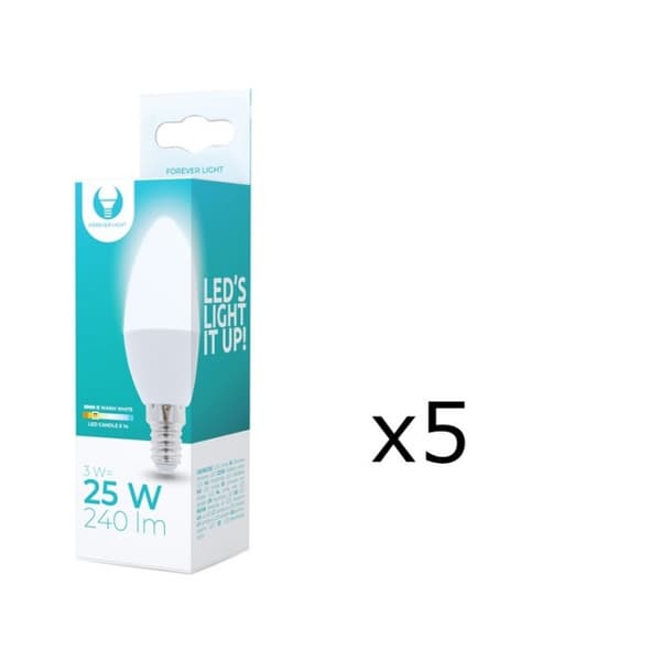LED-Lampa E14, C37, 3W, 230V, 3000K 5-pack, Varmvitt