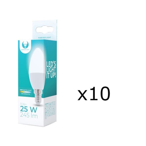 LED-Lampa E14, C37, 3W, 230V, 4500K 10-pack, Vit neutral