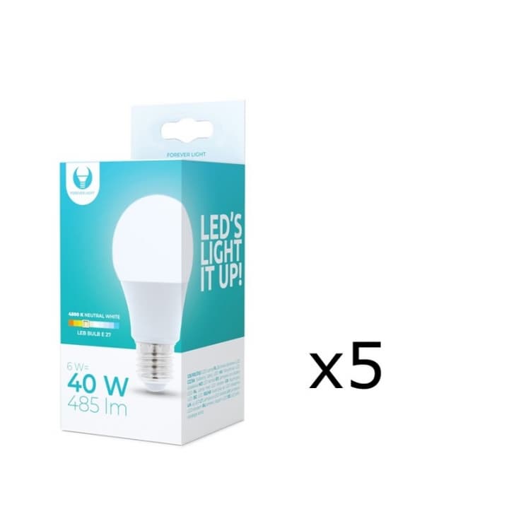 LED-Lampa E27, 6W, 230V, 4500K 5-pack, Vit neutral