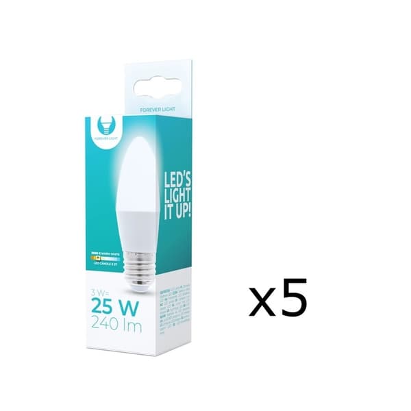 LED-lampe E27, 3W, 230V, 3000K, 5-pak, Varm hvid
