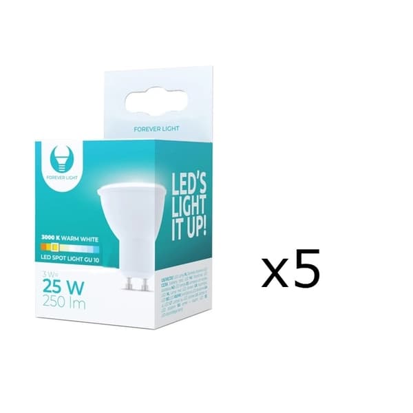 LED-lamppu GU10 3W 230V 3000K, 5-pack, Lämmin valkoinen
