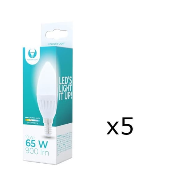 LED-lampe E14, C37, 10W, 230V, 4000K, keramik, 5-pak, hvid neutral