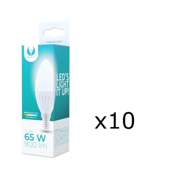 LED-lampe E14, C37, 10W, 230V, 4000K, keramik, 10-pak, hvid neutral