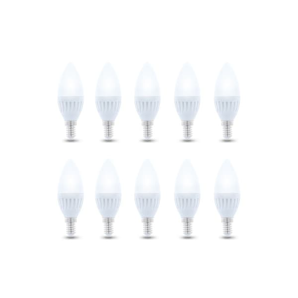 LED-lampe E14, C37, 10W, 230V, 6000K, Keramikk, 10-pakning, Kjølig hvit