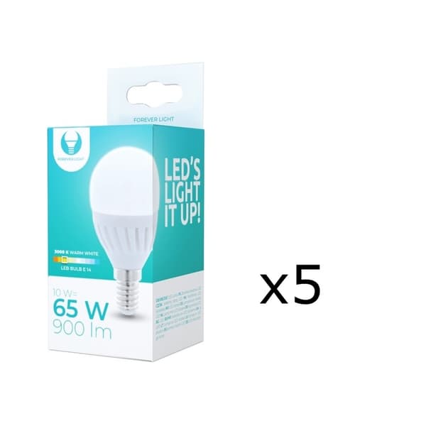 LED-lampe E14, G45, 10W, 230V, 3000K, Keramik, 5-pak, Varm hvid