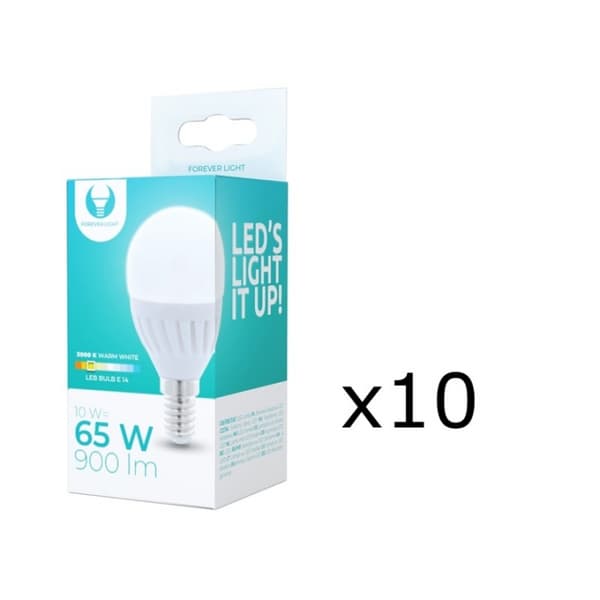 LED-lampe E14, G45, 10W, 230V, 3000K, Keramik, 10-pak, Varm hvid