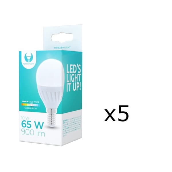 LED-Lampa E14, G45, 10W, 230V, 6000K, Keramisk 5-pack, Kallvitt