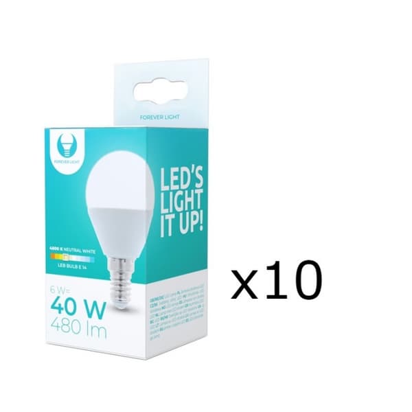 LED-pære E14, G45, 6W, 4500K 10-pak, hvid neutral