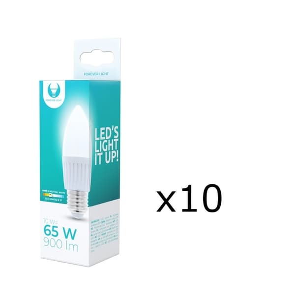 LED-lampe E27, C37, 10W, 230V, 4500K, keramisk 10-pak, hvid neutral
