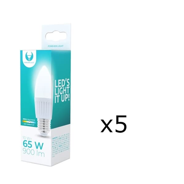LED-lampe E27, C37, 10W, 230V, 6000K, keramisk 5-pak, kølig hvid