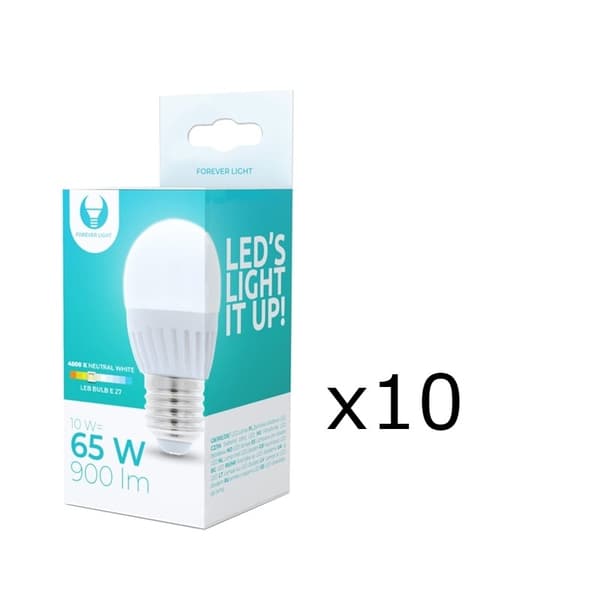 LED-lampe E27, G45, 10W, 230V, 4500K, keramisk 10-pak, hvid neutral