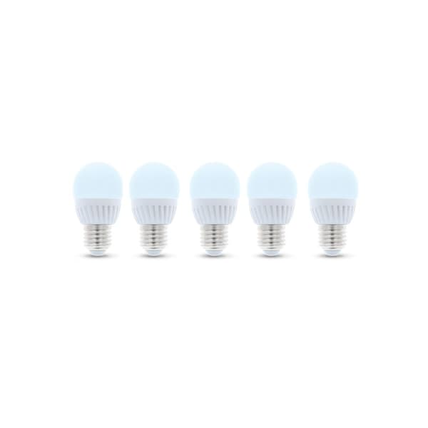 LED-lampe E27, G45, 10W, 230V, 6000K, keramisk 5-pak, kølig hvid